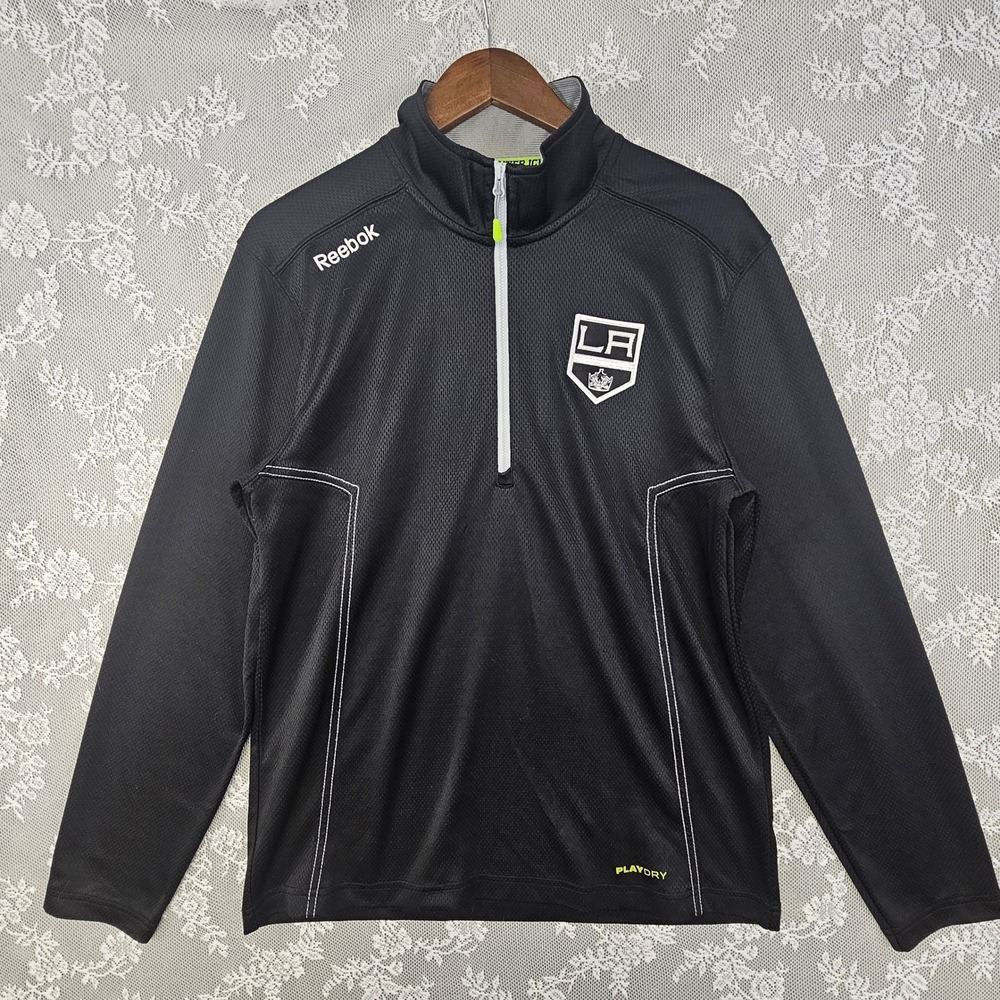 Reebok LA Kings NHL Center Ice‎ Pullover Jacket 1/4 Zip Black Men's M Play Dry